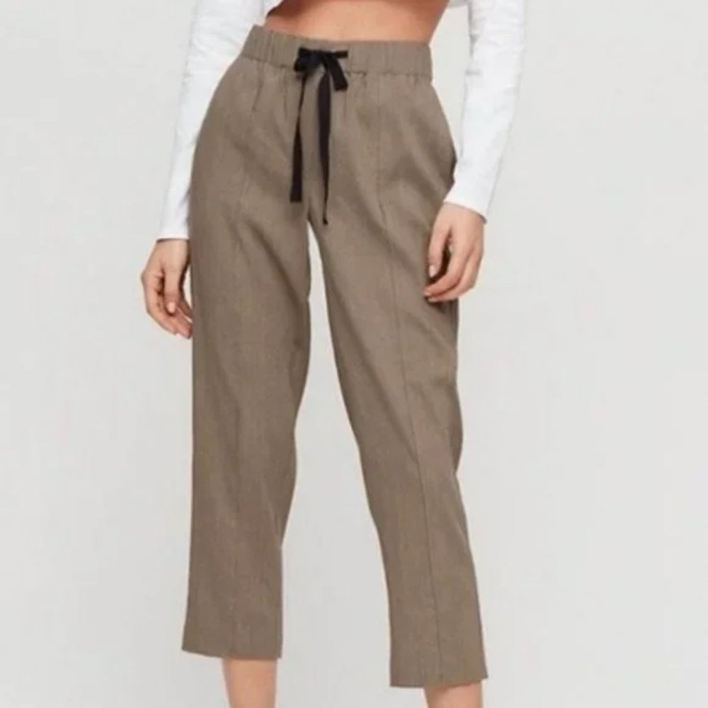 Babaton Day Linen Pants Olive Linen-blend Drawstring Pant Green Morel Taupe